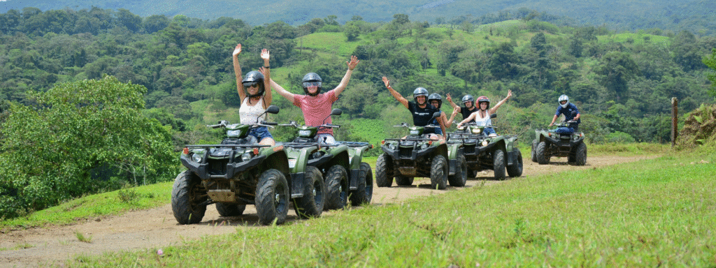 group enjoying Outback ATV tour on jungle trails in La Fortuna Costa Rica